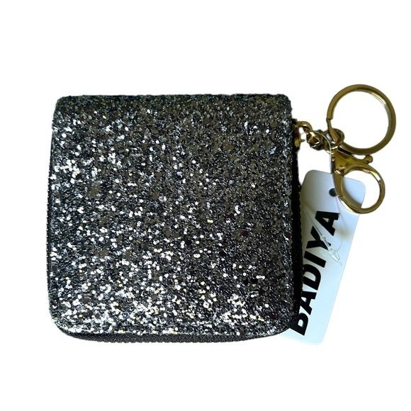 Mini Glitter Keychain Wallet Clip On Iridescent Card Holder Sparkly Small Zipper - Picture 6 of 15